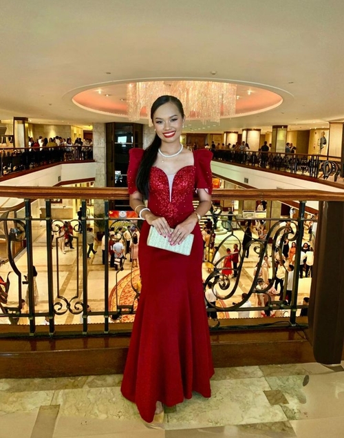 Maroon Red Neoprene Modern Filipiniana