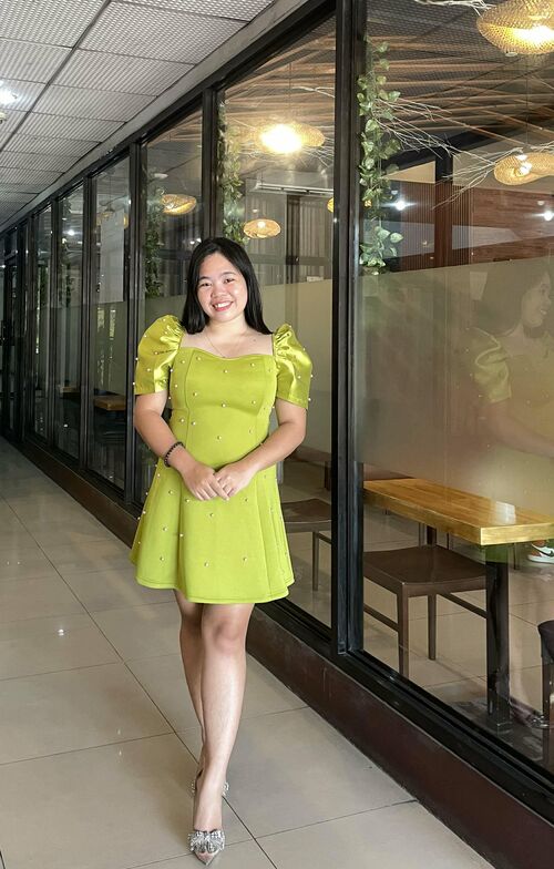 Lime Green Glow Pearl Filipiniana Puff Dress