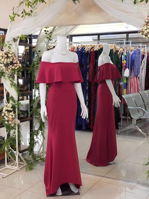 Plain Red Offshoulder Long Gown
