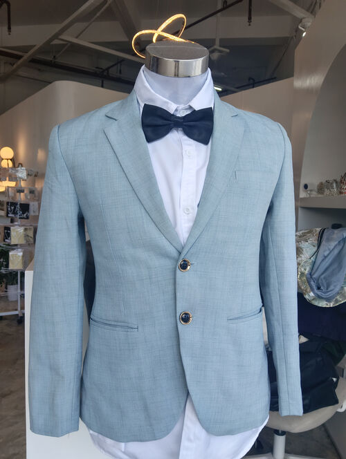 Light Blue Two Buttons Suit Set