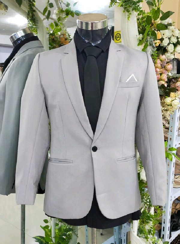 Light Grey One Button With White Lined Breast Pocket Suit Tuxedo Set