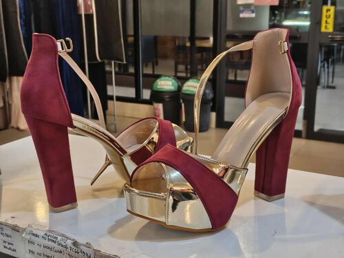 Maroon Gold Platform Heels 