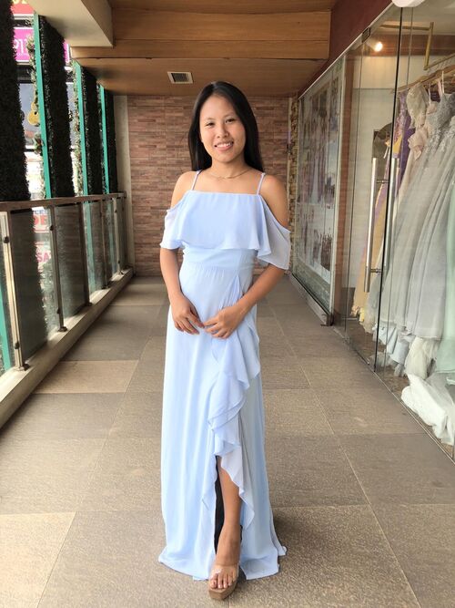Plus Size Baby Blue Ruffled Off Shoulder Bridesmaid Gown