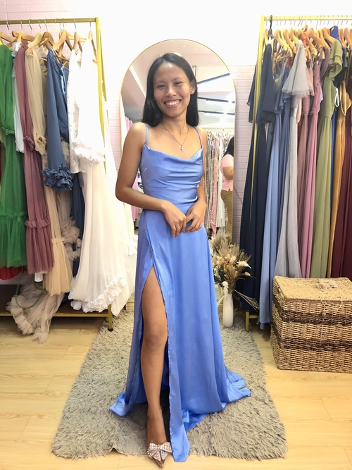 Sky Blue Criss Cross Satin Bridesmaid