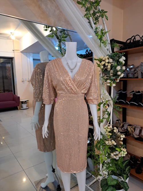 Plus Size Surplice Neck Split Back Sequin Dress