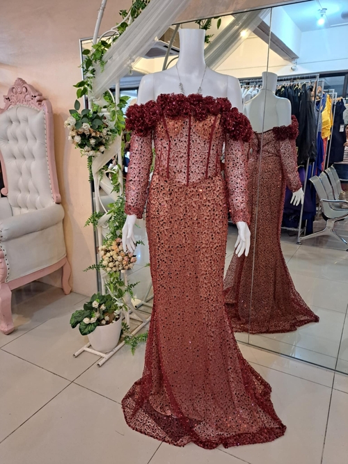 Red See Through Rose Long Gown