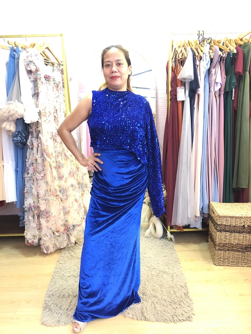 Long Sleeves Sequins Split One Shoulder Long Dress