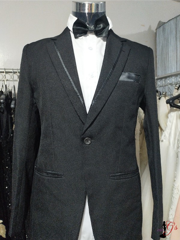 Black Shiny Gradient Thick Shiny Line Pocket - E Suit Tuxedo Set