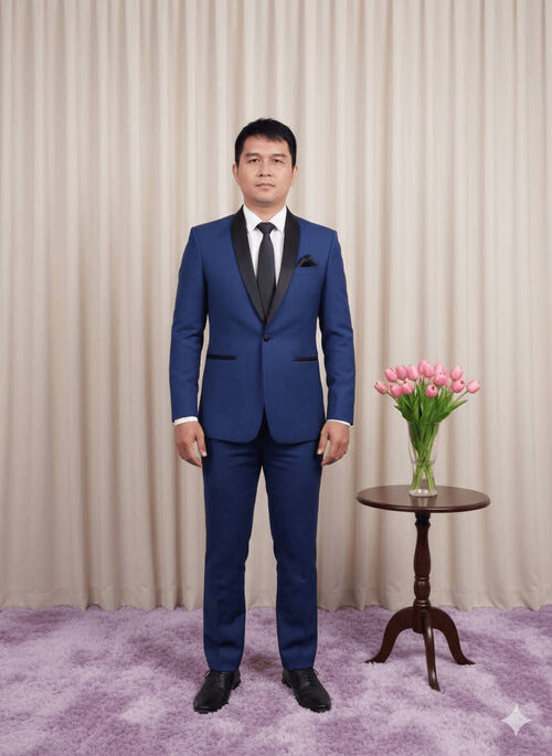 Navy Blue Black Ribbon Pocket - C Tuxedo Suit Set