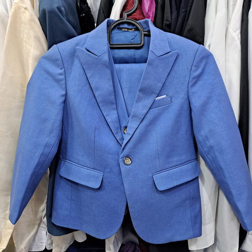 Lets Viet Plaid Blue Tuxedo Kids Suit with Vest
