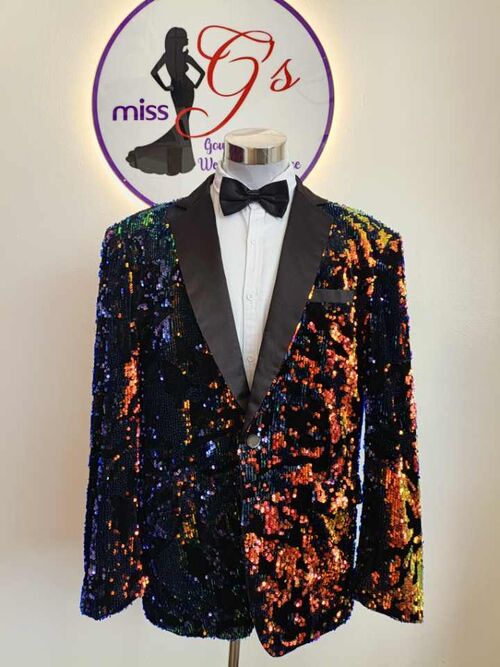 Plus Size Colorful Black Velvet Sequins Glittery Suit Tuxedo Coat