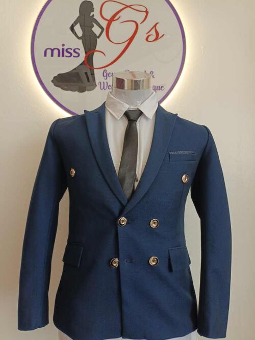 Navy Blue Double Breasted with Peak Lapels Suit Set