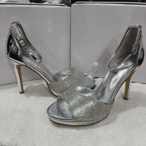Silver with Rhinestones strap Heels