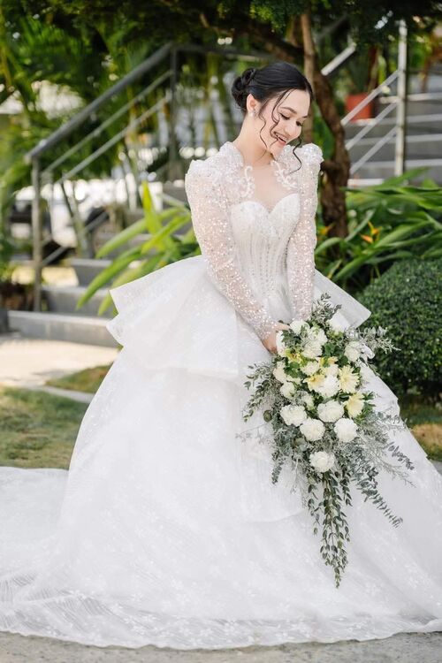 Longsleeve Sequins Corset Ruffle Wedding Gown