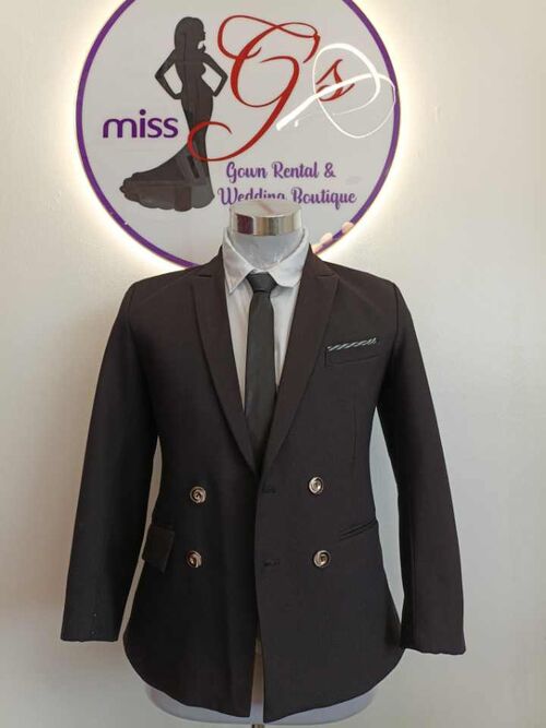 Black Double Breasted Peak Lapel Suit Set 