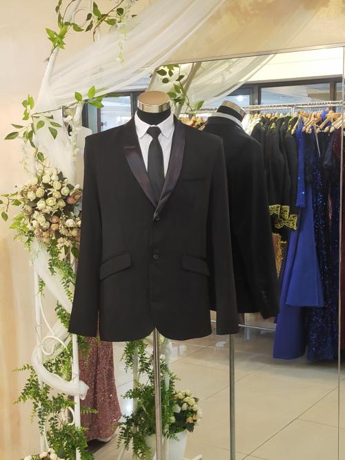 Black Shiny Satin Collar Set Suit