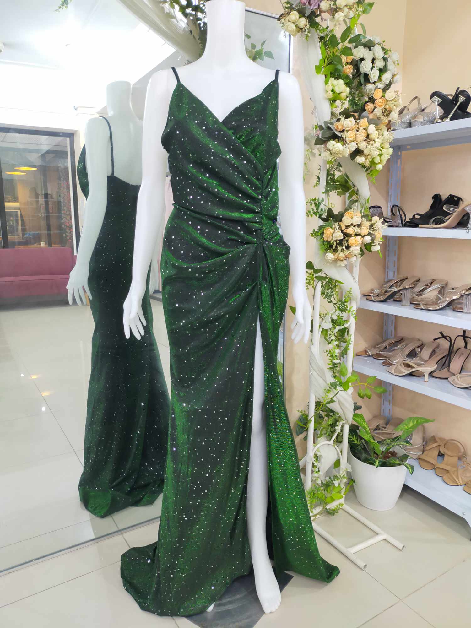Sparkling Knot L S Gown Dark Green