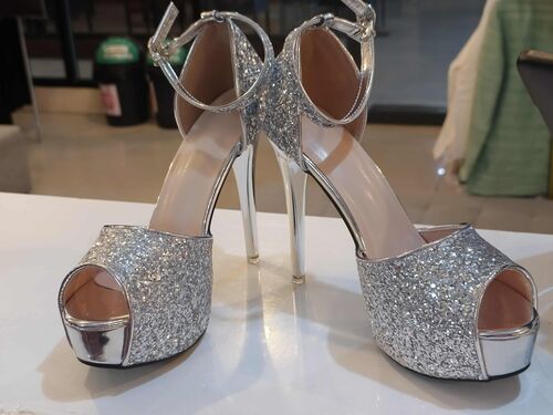 Silver Glitter Platform Heels
