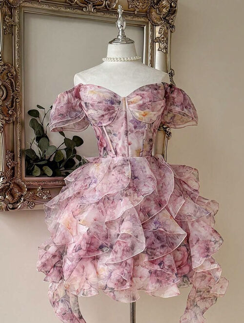 Floral Corset Ruffle Cocktail Dress