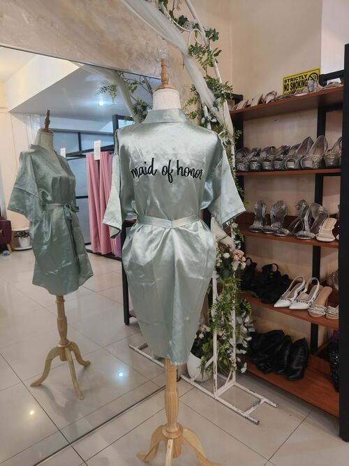Dark Sage Green Satin Robe- MOH