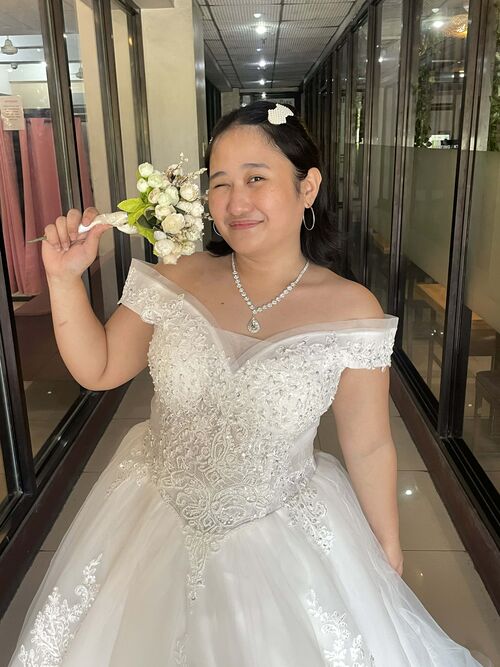 Plus Size Off shoulder Sequined Long Trail Wedding Gown