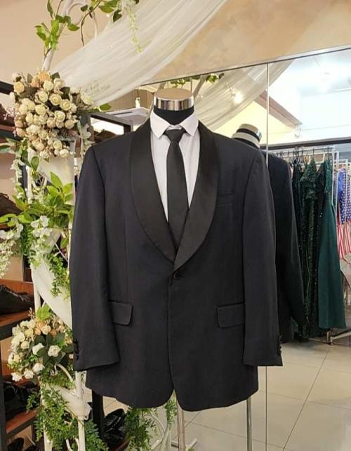 Navy Blue Black Collar Invisible Pocket - C Tuxedo Suit Set