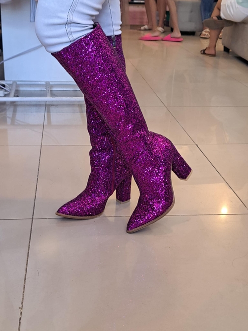 Purple Glittery Knee Boots