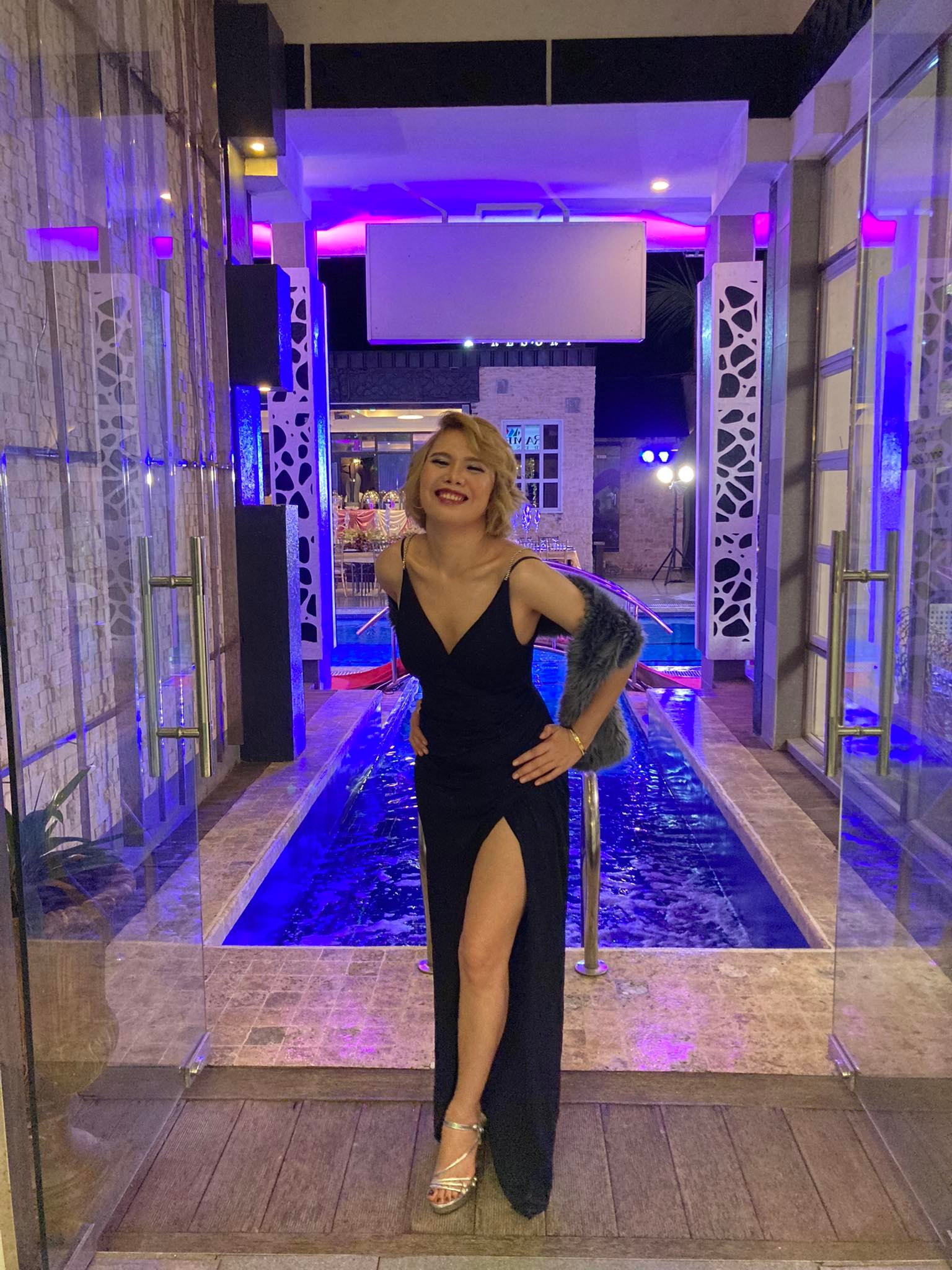 Navy Blue Glittery Front Slit Sexy Gown