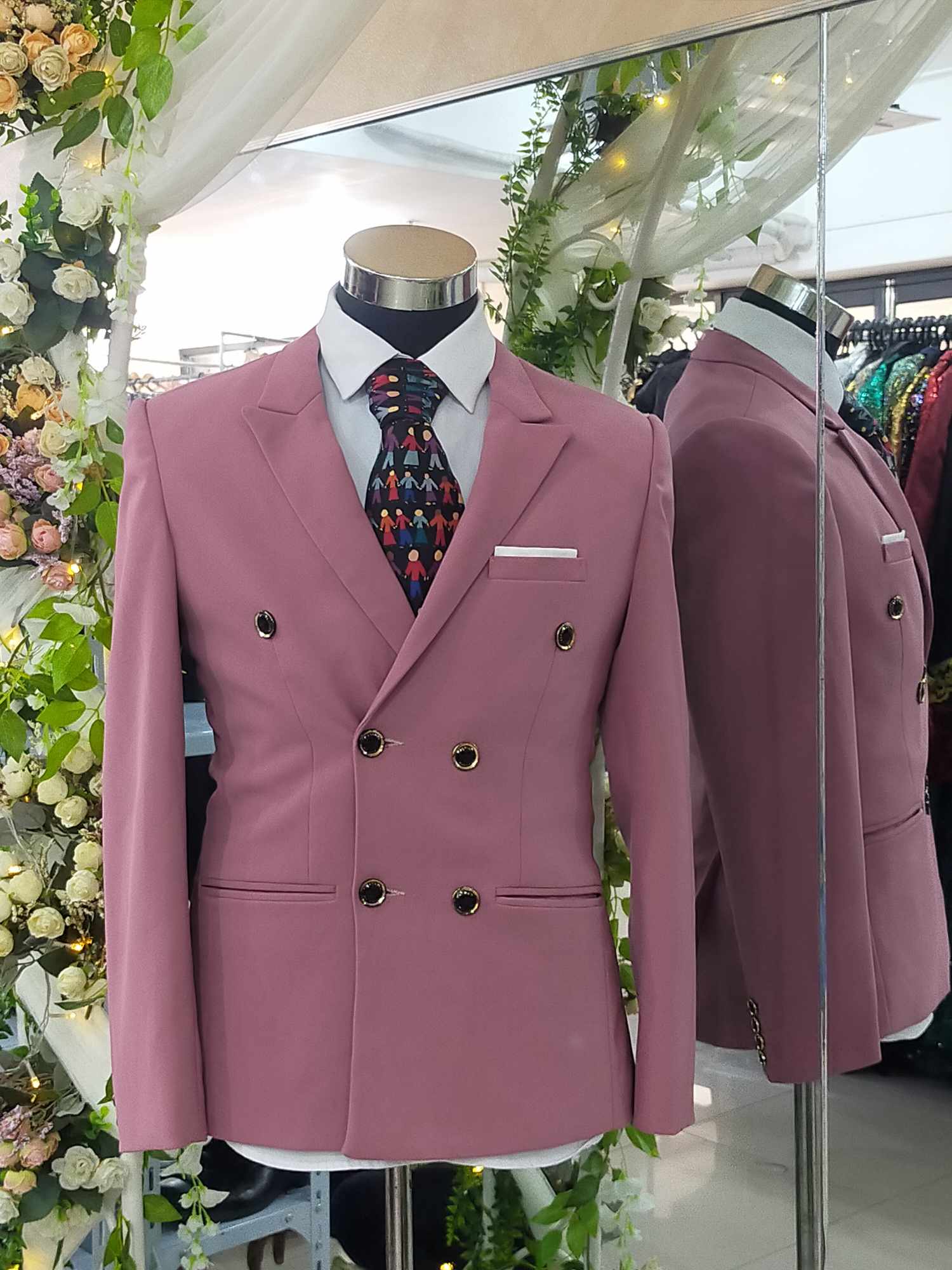 Old Rose 6 Button Peak Lapel Suit