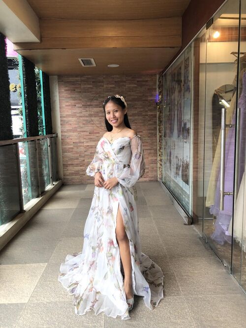 Glamrae Elegant Gorgeous Off Shoulder Slit Floral Gown