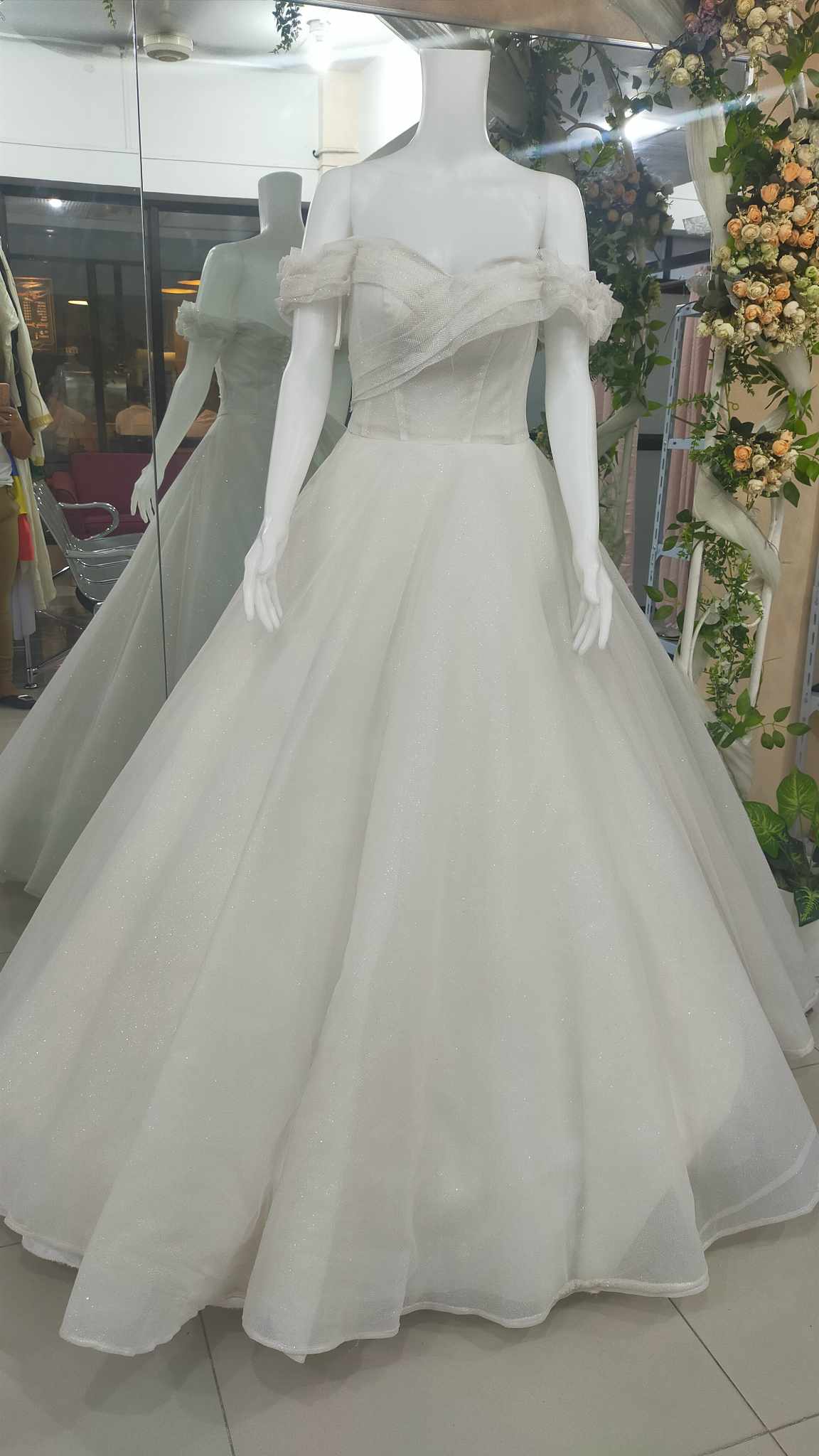 Offshoulder Ruffle Sleeves Wedding Gown (SALE)