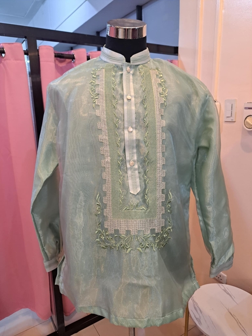 Sage Green Half Buttons Modern Barong