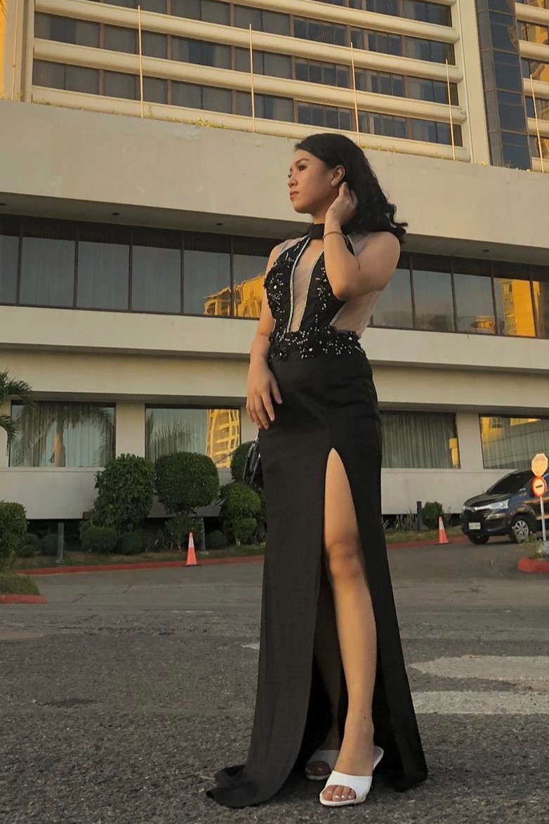 Black See Through Halter Gown