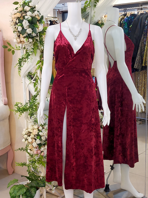 Maroon Velvet Sexy Back Cocktail Dress