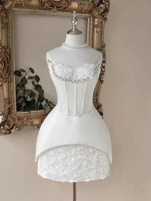 White Pearl Corset Cocktail Dress