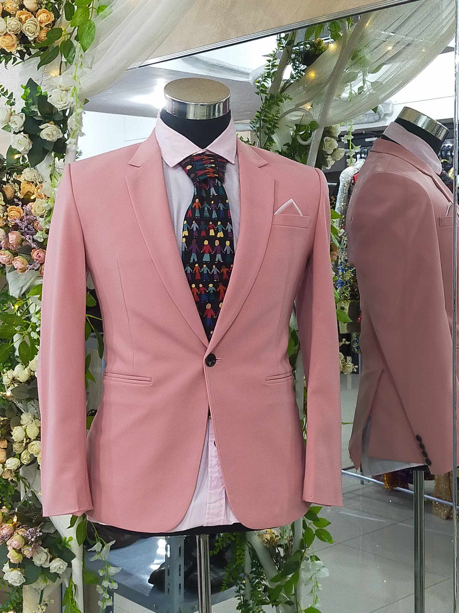 Salmon Pink Patagonia White Ribbon Pocket Suit Tuxedo Set