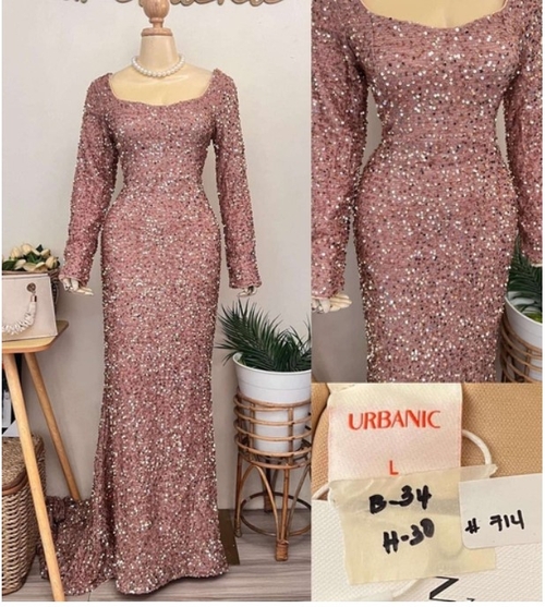 Plus Size Glamorous Rose Gold Sequins Long Gown