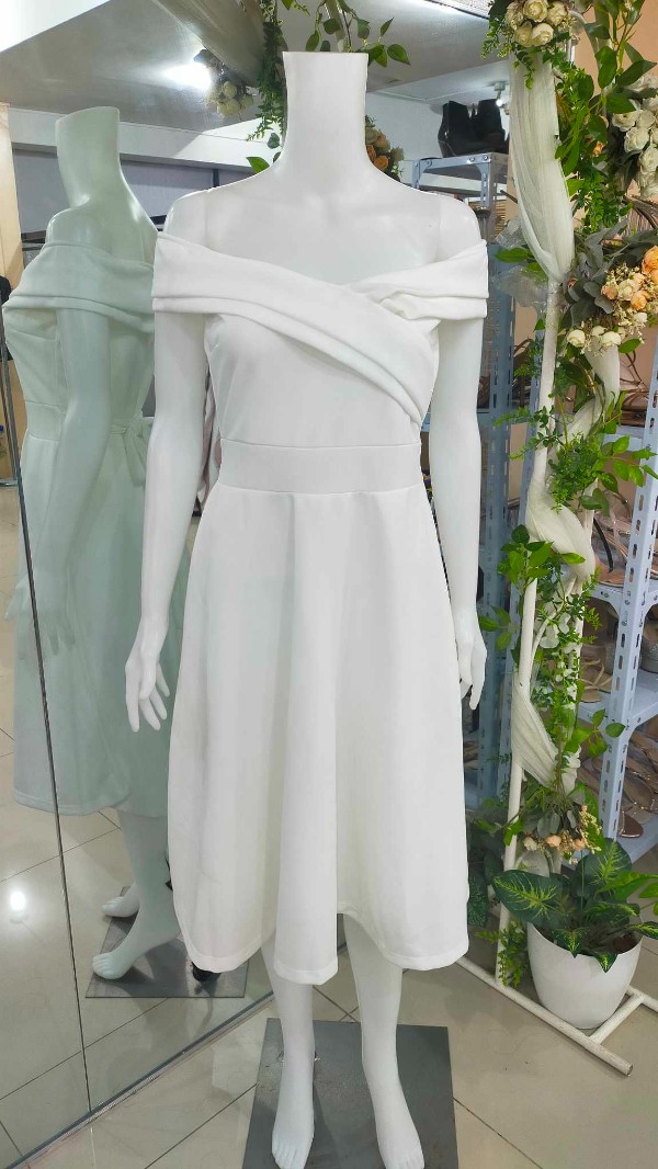 Off-shoulder Midi White Civil Wedding Dress