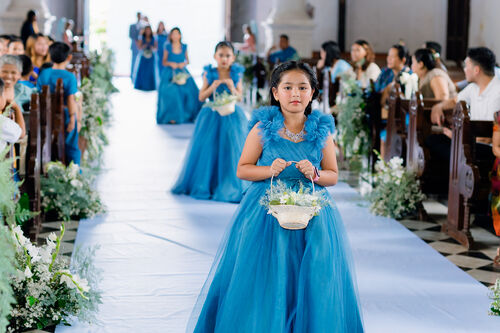 Dusty Blue Flower Girl Tulle Kids Dress