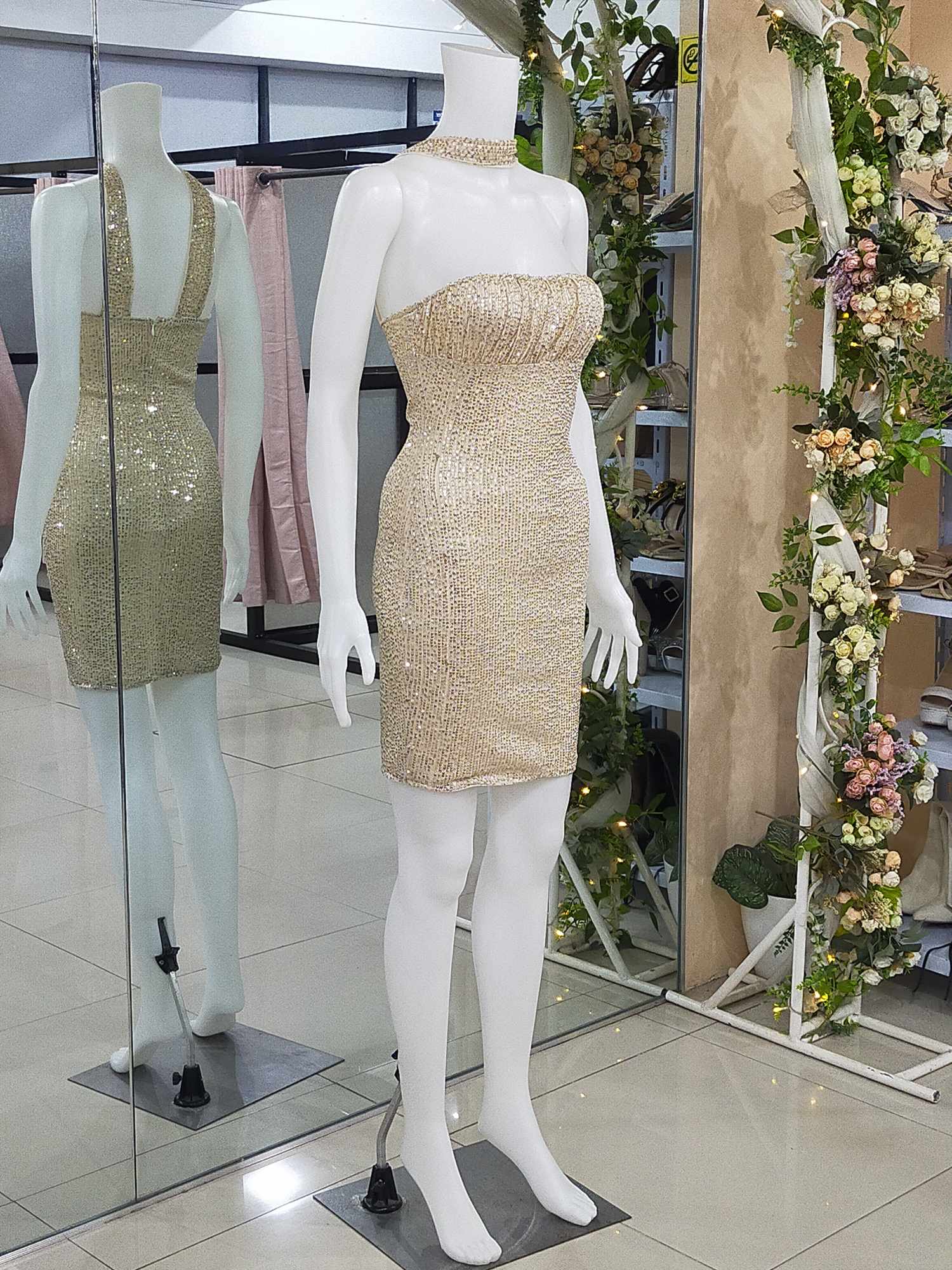Champage Gold Tube Halter Sequins Bodycon Cocktail Dress
