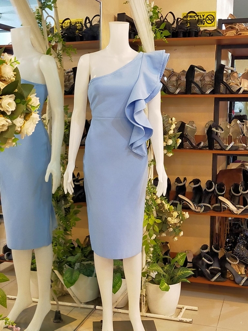 Baby Blue One Shoulder Ruffle Cocktail Dress