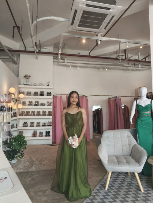 Dark Olive Green Tulle Bridesmaid Gown ( #2 )