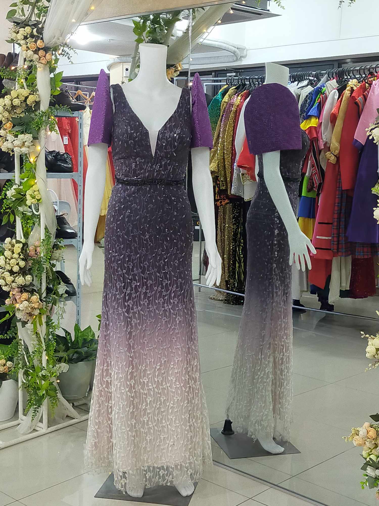COMBI Purple Violet Candy sleeves+Purple Ombre Modern Filipiniana Gown