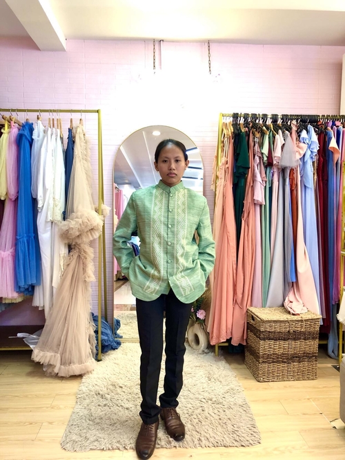 Sage Green Zigzag Pina Coat Barong