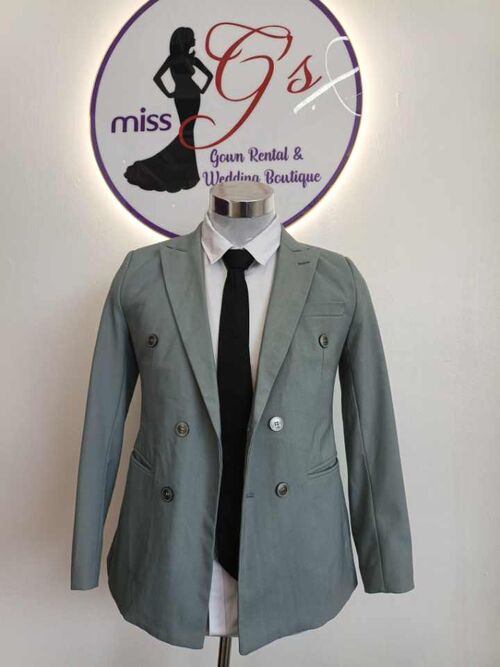 Sage Green Double Breasted with Peak Lapels and Six Button Suit Set