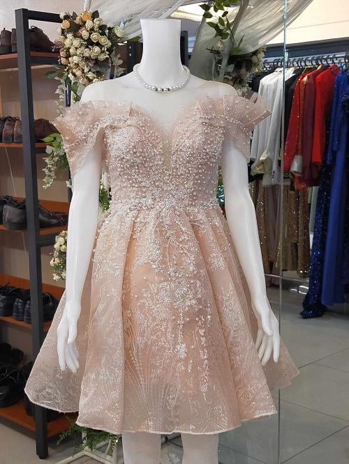 Peach Glittery Umbrella Cocktail Dress