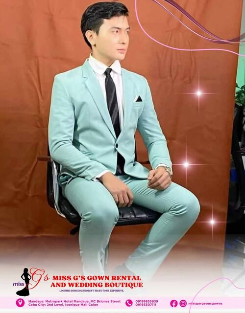 Sage Green With Black-White Ribbon-1B Suit Tuxedo