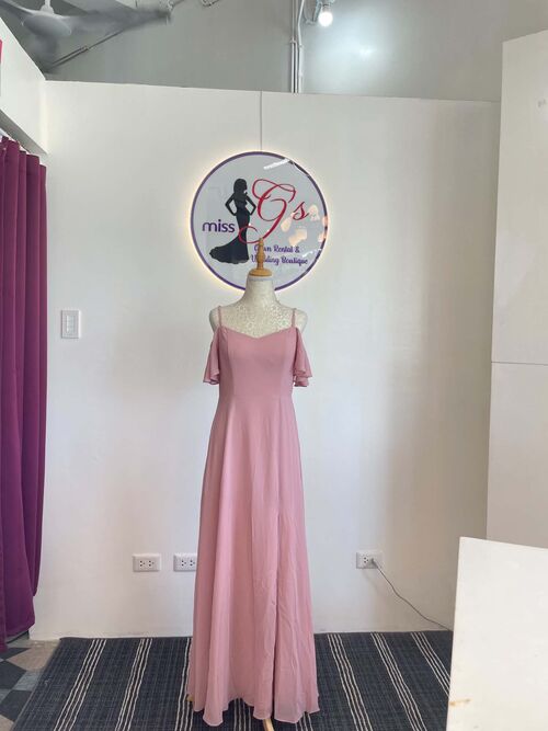 Old Rose Offshoulder Spag Chiffon Slit Bridesmaid Gown