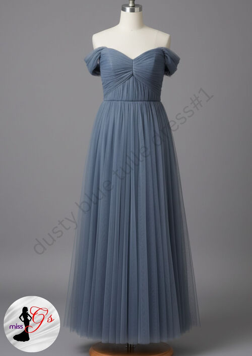Light Dusty Blue Tulle Bridesmaid Dress #1