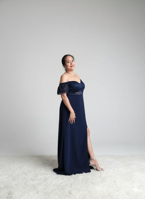 Navy Blue Lace Off Shoulder Mother Gown